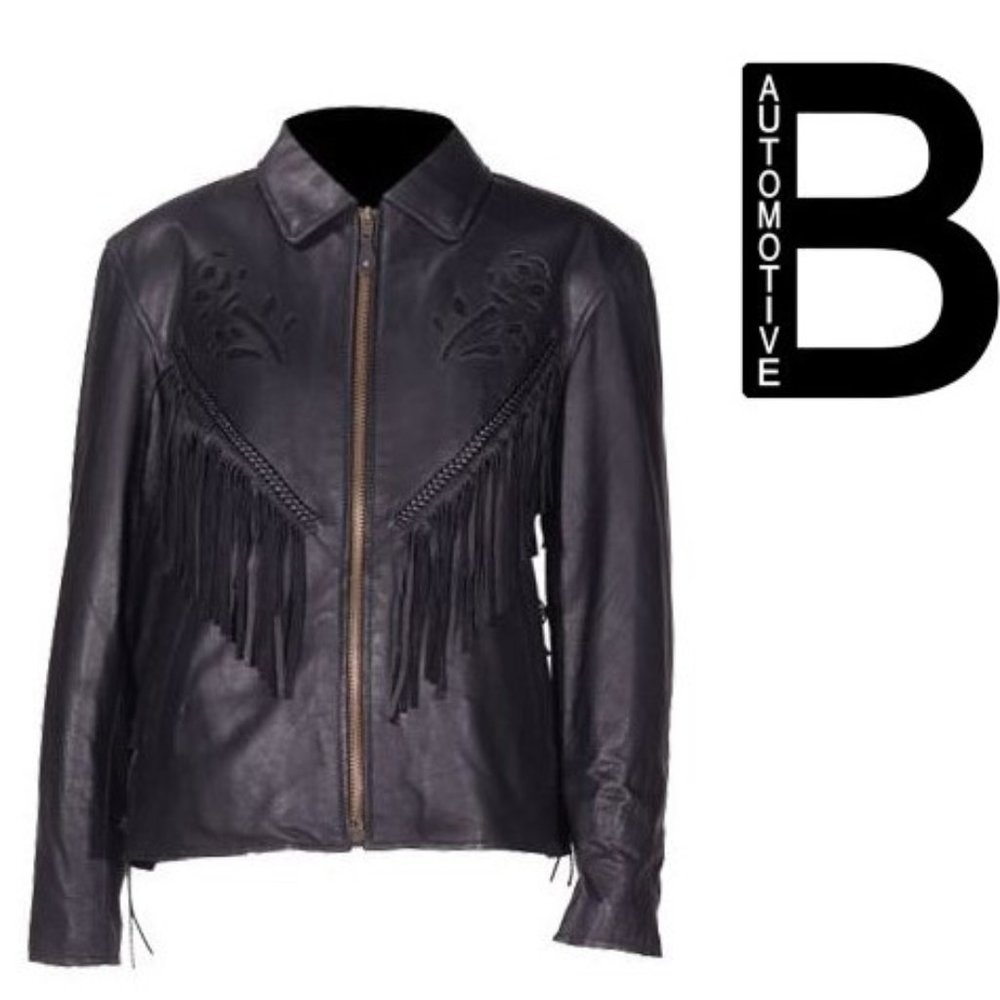 Womens Black Rose Inlay Leather Jacket